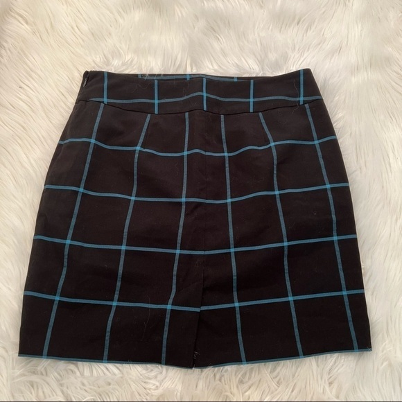 Loft A-Line Shift Skirt Black Teal Window Pane Plaid - Picture 7 of 9